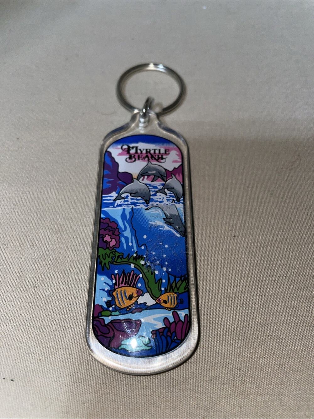 Myrtle Beach South Carolina Keychain Dolphin Underwater View SC Souvenir Keyring